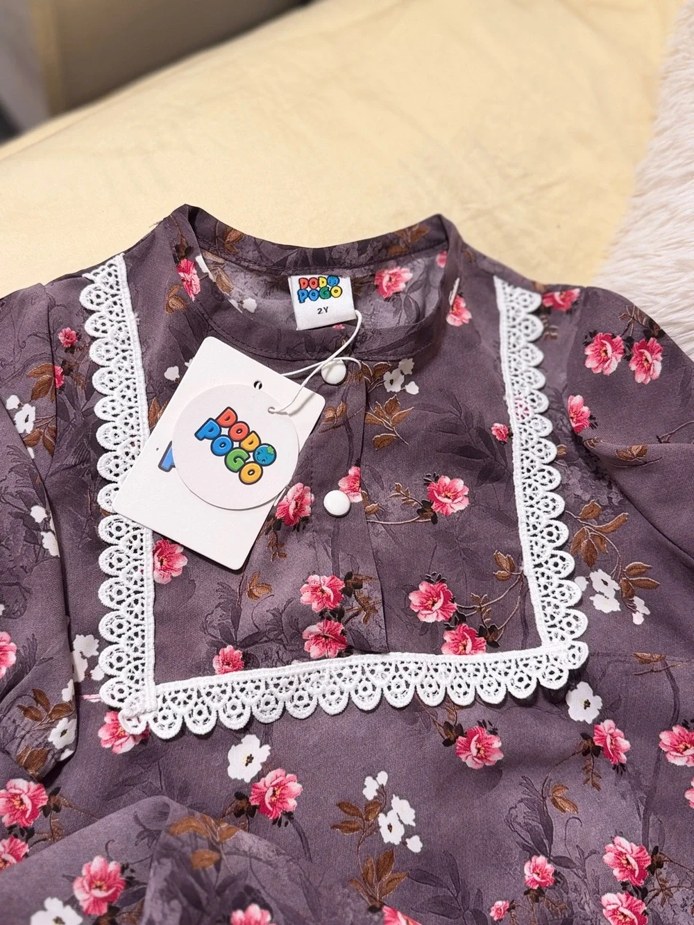 Kids Floral Purple Pajama Set with Lace Trim